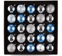 HEITMANN DECO Set di 25 palline per albero di Natale, decorazioni natalizie, blu, argento, da appendere, assortimento di sfere di plastica, 34,3 x 34,3 x 6 cm