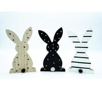 HEITMANN DECO Set di 3 Supporti in Legno a Forma di Coniglio, Nero/Bianco/Naturale,