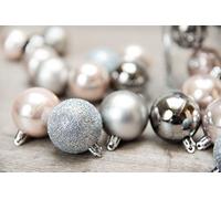 HEITMANN DECO Krebs & Sohn Set di 30 Palline di Natale in Vetro - Albero di Natale Deco Appeso - Palle di Natale - Argento Rosa Grigio