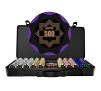 HEITOK Clay Poker Chip Set per Texas Hold'em, 500 pezzi con denominazioni, 14 g Professionale Casino Blackjack Set di chip numerati, custodia di alta qualità con guscio in policarbonato tedesco