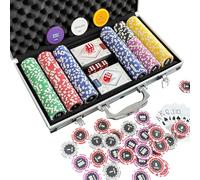 HEITOK Set di fiches da poker con denominazioni, 300 fiches numerate professionali da 11,5 g con custodia in alluminio, include 5 dadi e 2 mazzi di poker per Texas Hold'em