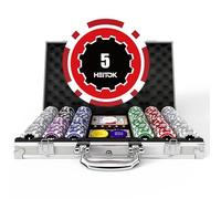 HEITOK Set di Fiches da Poker con Denominazioni, 300pz 11.5g Fiches Professionali Numerate con Custodia in Alluminio, Include 5 Dadi e 2 Mazzi di Carte da Poker per Texas Hold'em