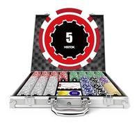 HEITOK Set di Poker, 500 Fiches da 11,5 grammi con Denominazioni, Set di Fiches da Casinò Numerate con Custodia in Alluminio, incluse 2 Mazzi di Carte da Gioco