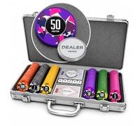 HEITOK Set Poker Professionale 300 Fiches Numerate 11,5g con Valigetta Alluminio Rinforzata, 2 Mazzi Carte e Bottone Dealer in Metallo per Texas Hold'em e Casinò
