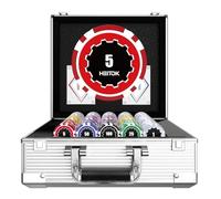 HEITOK Set Poker Professionale 600 Fiches Numerate 11,5g con Valigetta Alluminio, 2 Mazzi Carte e Bottoni Dealer Blind per Texas Hold'em Blackjack