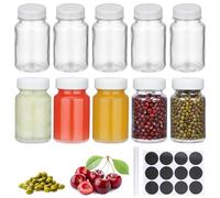 Hejo 10 Pcs Bottiglie di Vetro Con Coperchio, 60 ml Piccole Con Etichetta, Mini Vasetti Con Bocca Larga, Boccette Riutilizzabili per Olio, Salse, Latte (Coperchio Bianco)