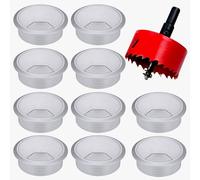 Hejo 10 Pezzi Passacavi Scrivania, Diametro 60 mm da Incastrare Copri Foro di Copertura per Organizzare Filo per Casa e Tavolo ddell’ufficio con 1 Sega a Tazza 60 mm Argento