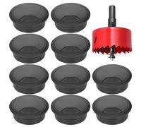 Hejo 10Pcs Passacavi Scrivania, Diametro 80 mm da Incastrare Copri Foro di Copertura per Organizzare Filo per Casa e Tavolo ddell’ufficio con 1 Sega a Tazza (Nera)