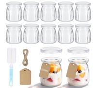 Hejo 12 Pezzi 200ml Riutilizzabili Barattoli Vetro per Yogurt con Coperchio | 7oz Vasetti Vetro Piccoli con Lacci e Spazzola, Portatile Vasetti per Yogurt, Marmellata, Miele, Spezia (Striscia)