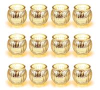 Hejo 12 Pezzi Portacandele Votivi per Candele Tea Light,Oro Vasetti Vetro Piccoli per Candele Tealight,Porta Candele per Centrotavola Matrimonio,Festa di Compleanno, Decorazione Domestica (6cm * 6cm)