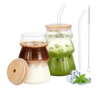 Hejo 2 Pezzi Bicchiere Vetro con Cannuccia, 500 ML Trasparente Tazza con Coperchio e Cannuccia, Bicchieri Caffe con Cannucce Vetro per Tè a Bolle, Succhi di Frutta, Frullati - Uso Domestico, Caffè