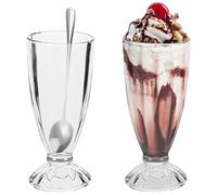 Hejo 2 Pezzi Coppe Gelato Vetro,Riutilizzabili Tazze Cappuccino con 2 Cucchiai in Acciaio Inox,Bicchieri Cocktail con Piedi,Bicchieri Birra,Tazza Vetro Trasparente per The,Caffe,Latte,Dessert(360ml)
