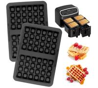 Hejo 2 Pezzi Stampo Waffle Silicone per Ninja Friggitrice Ad Aria,Impilabile Accessori Friggitrice Ad Aria per Waffle,Lavastoviglie Sicura Waffle Pirottini Silicone per AF400EU AF451EU SL400EU(Nero)