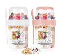 Hejo 2 Tazza Yogurt to Go, 560 ml + 310 ml Tazza Porta Yogurt e Cereali, Portatile Contenitore Yoghurt Insalata con Cucchiaio, Plastica Tazza Yogurt Doppio Strato per Viaggi, Campeggio, Lavoro, Scuola