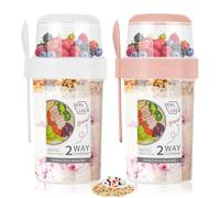 Hejo 2 Tazza Yogurt to Go, 760 ml + 310 ml Tazza Porta Yogurt e Cereali, Portatile Contenitore Yoghurt Insalata con Cucchiaio, Plastica Tazza Yogurt Doppio Strato per Viaggi, Campeggio, Lavoro, Scuola