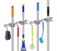 Hejo 304 Portascopa da Parete in Acciaio Inox, 2 Set Porta Scope Parete Resistente con 2 Rack 3 Ganci per Bagno, Cucina, Garage, Organizer per Attrezzi da Giardino, Porta Scope e Gancio Scopa Muro