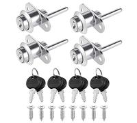 Hejo 4 Pezzi Serratura Cassetto, 16mm Serratura Cilindro Lega di Zinco con Chiavi e Viti, Set di Serratura Armadietto per Schedari Armadio Vetrina Mobili (Argento)