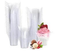 Hejo 50 Pezzi Dessert Bicchieri con Coperchio,100ml Riutilizzabili Bicchieri per Dessert,Lavabile Ciotoline Monoporzione per Dolci con 50 Cucchiai,Coppette Gelato Macedonia Budino per Yogurt,Gelatina