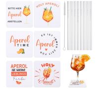 Hejo 6 Pezzi Sottobicchieri in Feltro per Aperol con 8 pezzi Cannucce di Vetro,Antiscivolo Sottobicchieri per Bicchieri Spritz,Sotto Bicchieri da Tavola per Decorazioni da Banchetti,Cocktail da Bar