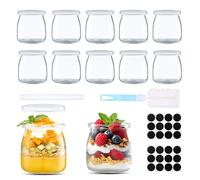 Hejo Barattoli Vetro per Yogurt con Coperchio,12 Pezzi 200ml/7oz Riutilizzabili Vasetti Vetro Piccoli con Lacci e Spazzola,Portatile Vasetti per Yogurt,Marmellata,Miele,Spezia