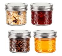 Hejo Confezione da 4 Vasetti Vetro Piccoli da 100 ml/3,4 oz, Vasetti Mason con coperchio e Texture a Griglia, Vasetti per Marmellata Ermetici per Avena Preparata la Sera Prima, Miele, Spezie, Marmel