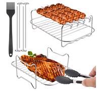 Hejo Griglia per Friggitrice ad Aria, 2PCS Griglia Friggitrice ad Aria con 4 Spiedini + 1 Spazzola per Olio e 1 Pinza da Cucina Accessori Friggitrice ad Aria a Doppio Cestello