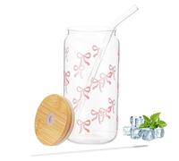 Hejo Papillon Bicchiere con Cannuccia Vetro,500ml Bicchieri Vetro con Coperchio,Trasparente Tazza con Coperchio e Cannuccia,Bicchieri Birra per Cocktail,Caffè,Latte