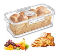 Hejo Portapane con Coperchio,Porta Pane da Cucina Moderno in Plastica Trasparente,Contenitore Pane con Registrazione del Tempo,Durevole Porta Fette Biscottate per Pane,Tostato,Frutta(Grigio)