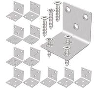 Hejo Set di Staffe Angolari (40 x 40 x 40 x 2 mm) 12 Pezzi Staffe a L in Acciaio Inox Resistente con Viti da 72 Pezzi Staffa Angolare in Metallo a 6 Fori per Fissaggio e Riparazione di Mobili in Legno