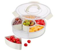 Hejo Vassoio per Snack con Scomparti, 30X30X8cm Vaschette Plastica per Alimenti, Piatto per Snack con 6 Scomparti, Porta Merende Manico, Porta Frutta, Organizer per Caramella, Noci