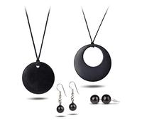Heka Naturals Set di Orecchini e Pendenti con Collana in Cristallo di Shungite | Orecchini Borchie, Piccola Sfera | Ciondoli Cerchio piccolo, Cerchio doppio, Gioielli Chakra Spirituali