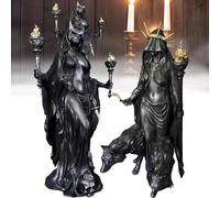 Hekate Nikitopoulos, scultura della strega della notte, statua in resina di Hekate Phōsphōrōs che porta luce o stella del mattino, ecate dea greca con i suoi segugi di magia (amore e libertà)