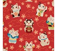 HEKO PANELS Tessuti Per Tappezzeria Al Metra Stoffa Rivestimenti Di Mobili Sedie Poltrone Divani Cuscini Pouf Impermeabile Gatti Maneki Neko 1 Metro 155 x 100 cm