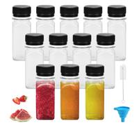 HEKOBAG 12 pcs Bottiglie di succo in Plastica per Succo 60 ml Bottiglie Plastica Piccole Bottiglie di Plastica Riutilizzabili con Coperchi Mini Bottiglie con Imbuto e Pennello per Latte, Acqua