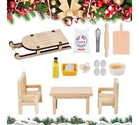 HEKOBAG 18 PCS Miniatura Cucina Natalizia Miniature Natalizie in Resina con Tavoli e Sedie Sacchetto di Farina Ciotola per Uova Olio D'oliva Mattarello Uovo Guscio D'uovo