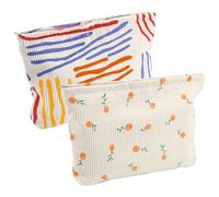 HEKOBAG 2 Pezzi Borsa da Toilette da Viaggio Pochette Trucchi Donna Borsa Cosmetica da Viaggio in Velluto a Coste Pochette Trucchi Piccola per Donne Ragazze (Strisce di Colore/Bianco)