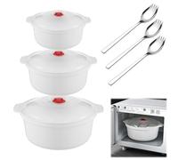 HEKOBAG 3 Pezzi Vaporiera per Microonde con Coperchio 2400/1600/ 900ml Vaporiera Microonde per Cucina Contenitore Cottura Vapore Microonde in Plastica Cestello Vapore Microonde per Alimenti (Bianco)