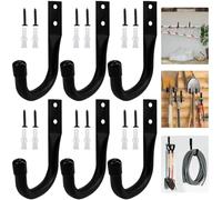 HEKOBAG 6 Pezzi Ganci per Garage a J Ganci da Parete per Garage Ganci da Muro per Garage Ganci da Muro Robusti Appendere Biciclette in Garage per Attrezzi da Garage di Grandi, Nero, 110mm*90mm*19mm