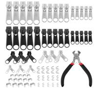 HEKOBAG 85 Pezzi Kit di Riparazione Cerniera Ricambio Cerniera Lampo Pezzi di Ricambio per Cerniera Sostituire Cursore Zip Metallo con Pinze Cerniera per Giacca Jeans Cappotti (Argento/Nero)