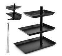 HEKOBAG Alzata per Dolci 3 Piani Alzata per Dessert 3 Piani Alzata per Torte Girevole Alzata per Cupcake Nera con Clip per Torte Alzata per Frutta Biscotti per Matrimoni, Compleanni, 26cm