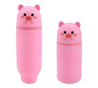 HEKOBAG Astuccio Telescopico Porcellino Astuccio Verticale Retrattile Astuccio Silicone Animali, 2 in 1, Portapenne in Silicone Monocromo per Ragazza Adulti Insegnanti, 17.5cm Diametro 6.5 cm (Rosa)