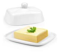 HEKOBAG Burriera in Ceramica Bianca con Coperchio, Contenitore per Burro da Frigo 250g