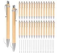 HEKOBAG Set penne a sfera, penne a sfera in bambù da 30 pezzi, penne a sfera retrattili (nere) per una scrittura fluida, utilizzate nelle scuole e negli uffici + 20 ricariche blu