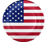 Heku - 10 piatti per feste *Stars & Stripes* con rivestimento biologico, compostabili, Ø 23 cm
