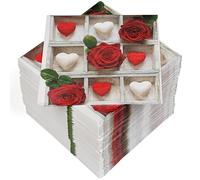 HEKU 100 tovaglioli a 3 strati, 33 x 33 cm, rose e cuori, assorbenti e pratici, realizzati in Europa, ideali per occasioni speciali