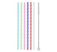 HEKU 24 cannucce riutilizzabili, lunghezza 23 cm, diametro 7 mm, con spazzole per la pulizia, lavabili in lavastoviglie, fornite in sei colori alla moda, plastica stabile, blu scuro, rosso, bianco