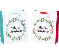 HEKU 24 sacchetti regalo di Natale XL, 33 x 26 x 13 cm, ghirlanda di Natale con finitura hot foil, due colori, con bigliettini pieghevoli, carta di alta qualità, ideali per grandi regali di Natale