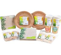 HEKU Be Green - Set di 210 pezzi bio usa e getta, certificato FSC, 100% biodegradabile, con piatti, posate, tovaglioli, bicchieri di carta, ideale per eventi e feste