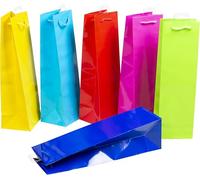 HEKU Borse per bottiglie colorate lucide in tinta unita, 12 pezzi, 6 colori (giallo, turchese, rosso, rosa, verde chiaro, blu scuro), 33 x 10 x 9 cm, ideali per vino e alcolici, riutilizzabili