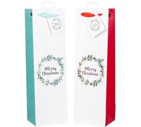 HEKU Merry Christmas - Sacchetti per bottiglie con finitura a caldo, 24 pezzi, carta riciclata, due colori, con bigliettini pieghevoli, dimensioni versatili, per vino e liquori, 40 x 10 x 12 cm